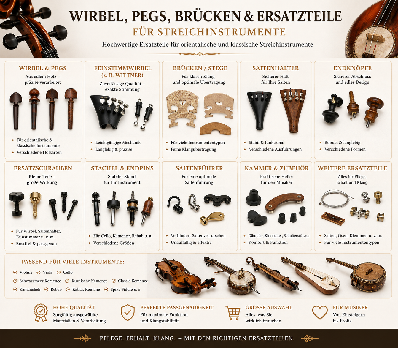Wirbel, Pegs, Brücken & Ersatzteile